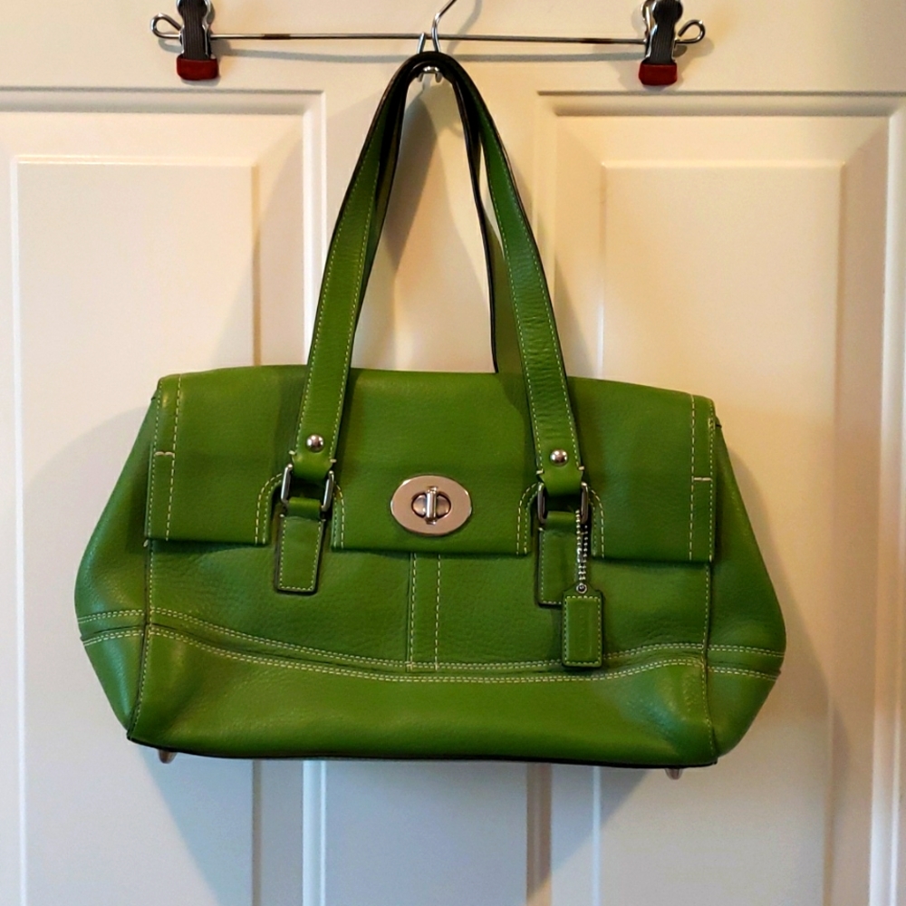 Coach Hampton Pebble Green Leather Satchel Gem